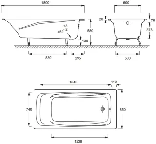 Чугунная ванна Jacob Delafon Repos E2904-00 180x85 без ручек