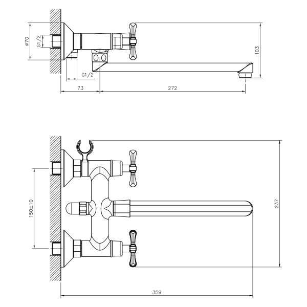 Смеситель для ванны Decoroom с ручным душем хром DR52043 Смеситель для ванны Decoroom с ручным душем хром DR52043