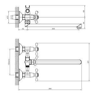 Смеситель для ванны Decoroom с ручным душем хром DR53043