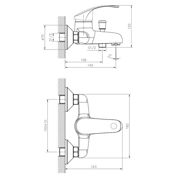 Смеситель для ванны Decoroom с ручным душем хром DR71035