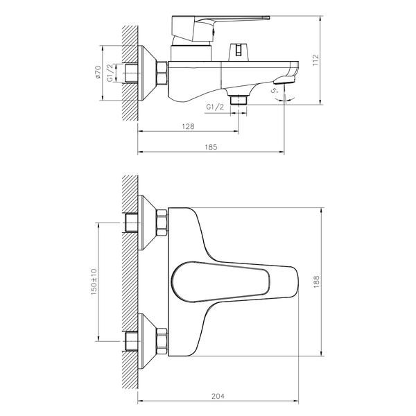 Смеситель для ванны Decoroom с ручным душем хром DR72036