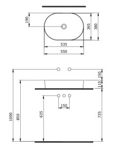 Раковина Berges EGO SL 181612 55см серый матовый