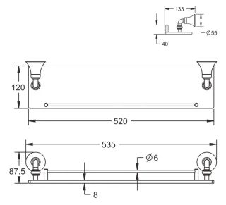 Полка стеклянная Rose RG1219 54см хром Полка стеклянная Rose RG1219 54см хром