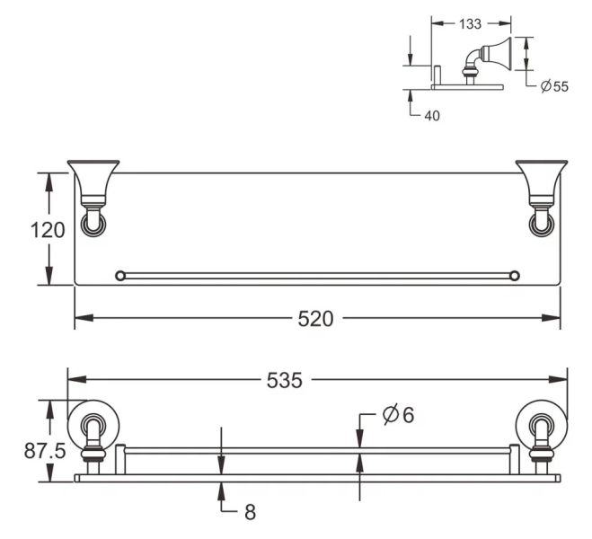 Полка стеклянная Rose RG1219 54см хром Полка стеклянная Rose RG1219 54см хром