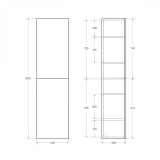 Шкаф-пенал подвесной BelBagno с двумя распашными дверцами с доводчиками, с двумя полками, универсальный, Bianco Lucido, 400x300x1500, DUE-1500-2A-SC-BL-P белый глянцевый