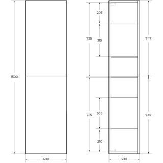 Шкаф-пенал подвесной BelBagno с двумя распашными дверцами с доводчиками, с двумя полками, универсальный, Rovere Nature, 400x300x1500, DUE-1500-2A-SC-RN-P дуб натуральный
