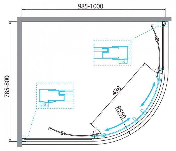 Душевой уголок BelBagno DUE 100x80см хром DUE-RH-2-100/80-C-Cr