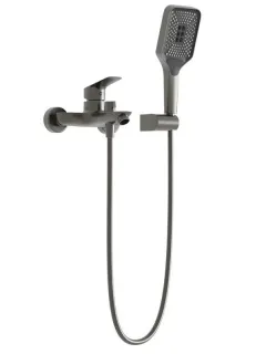 Смеситель BelBagno для ванны и душа в комплекте с ручным душем, шлангом и держателем, оружейная сталь DUE-VASM-GM