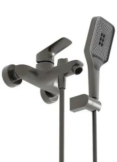 Смеситель BelBagno для ванны и душа в комплекте с ручным душем, шлангом и держателем, оружейная сталь DUE-VASM-GM