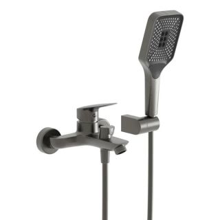 Смеситель BelBagno для ванны и душа в комплекте с ручным душем, шлангом и держателем, оружейная сталь DUE-VASM-GM