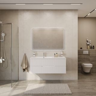 База под раковину Cezares подвесная с двумя выкатными ящиками, левосторонняя, Bianco Lucido, 1200x457x500, DUET-N-1200-2C-SO-BL-L