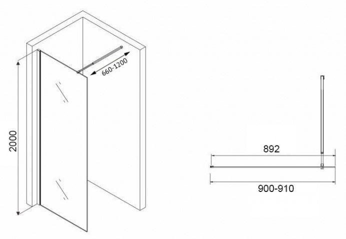 Душевая перегородка ABBER Immer Offen AG61091R8 90см чёрный