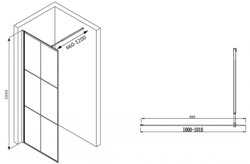 Душевая перегородка ABBER Immer Offen 100см чёрный AG62100B8