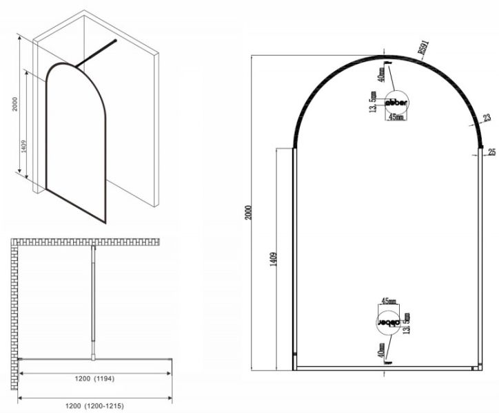 Душевая перегородка ABBER Immer Offen AG64120B 120см чёрный