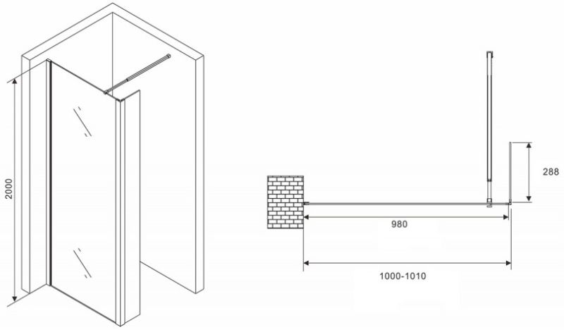 Душевая перегородка ABBER Immer Offen AG66100B 100см чёрный