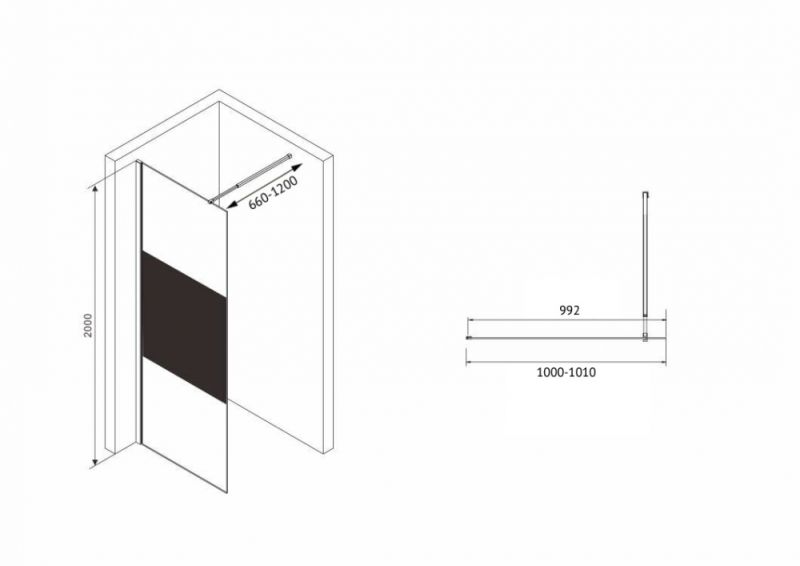 Душевая перегородка ABBER Immer Offen AG69100BT 100 см профиль чёрный стекло прозрачное с тонированной полосой