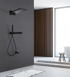 Душевая система ABBER Rund AF8753B с термостатом чёрный матовый