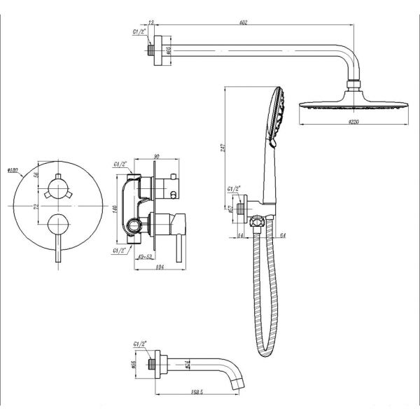 Душевая система ABBER Wasser Kreis AF8117B чёрный матовый