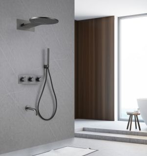 Душевая система ABBER Wasser Kreis AF8150NG с термостатом оружейная сталь