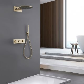 Душевой комплект ABBER Wasser Kreis AF8151G с термостатом золото матовое