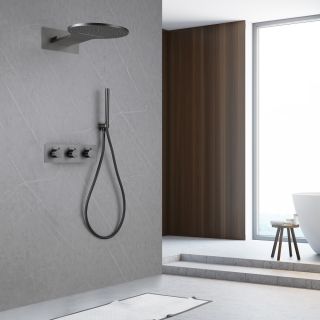 Душевой комплект ABBER Wasser Kreis AF8151NG с термостатом оружейная сталь