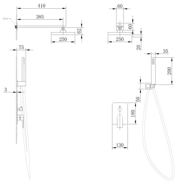 Душевая система ABBER Weiss Insel белый/хром AF8018W