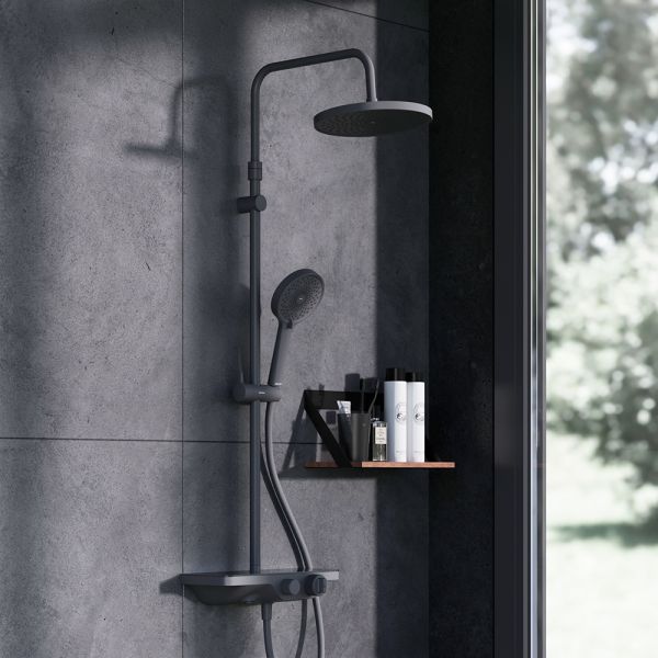 Душевая системма Damixa Apollo 947760300 с термостатом и с полкой черная