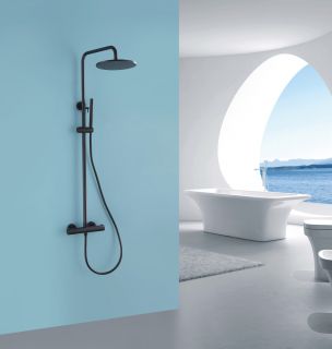 Душевая стойка ABBER Wasser Kreis AF8160BL с термостатом чёрный матовый