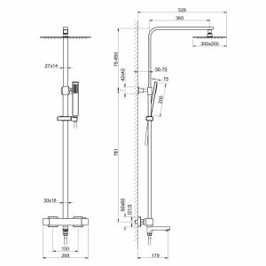 Душевая стойка Timo Tetra-Thermo SX-0169/18 с термостатом чёрное золото