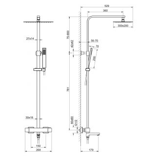 Душевая стойка Timo Tetra-Thermo SX-0169/18 с термостатом чёрное золото Душевая стойка Timo Tetra-Thermo SX-0169/18 с термостатом чёрное золото