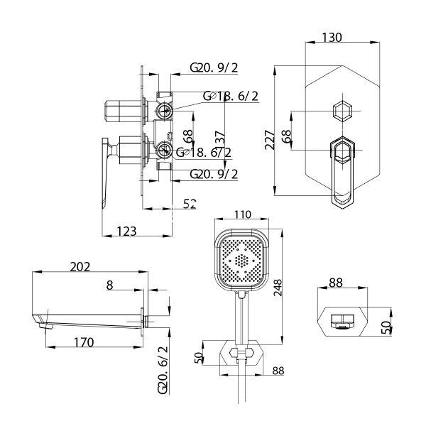 Душевой комплект Lemark Prizma LM3922C Душевой комплект Lemark Prizma LM3922C