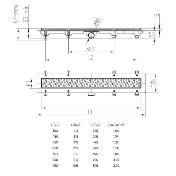 Душевой лоток (трап) Veconi Medium 750 Чехия