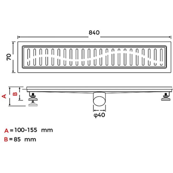 Душевой лоток Gappo G88007-36 80 см чёрный