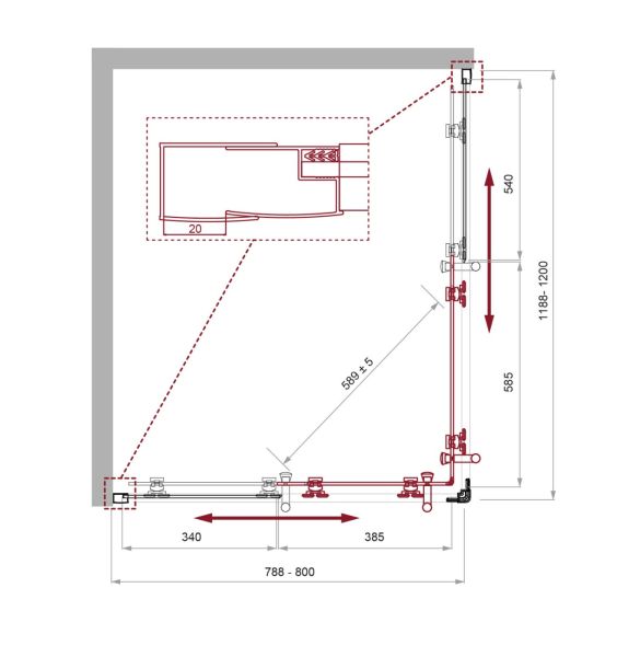 Душевой уголок BelBagno UNO-195-AH-2-120/80-P-Cr хром