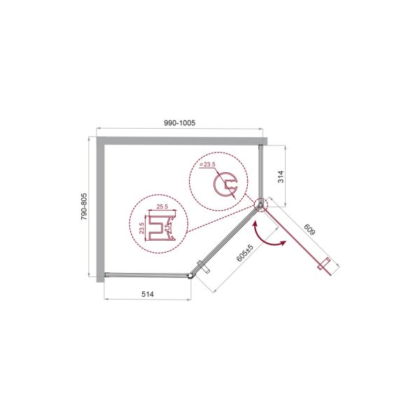Душевой уголок BelBagno UNO-195-PH-1-100/80-C-Cr хром