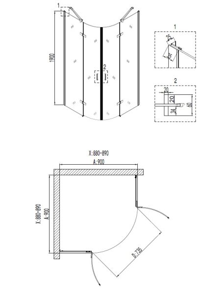 Душевой уголок Niagara Nova NG-6815-08 BLACK 90x90 см