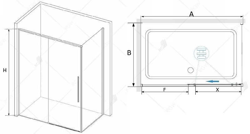 Душевой уголок RGW SV-42B (SV-12B + Z-050-2B) 1100x900