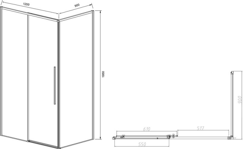 Душевой уголок Vincea Slim-N VSR-4SN9012CL 120х90 см, профиль хром