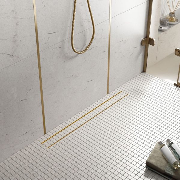 Душевой лоток Timo Drain System DS230210/17 100см с двусторонней панелью plate под плитку золото матовое Душевой лоток Timo Drain System DS230210/17 100см с двусторонней панелью plate под плитку золото матовое