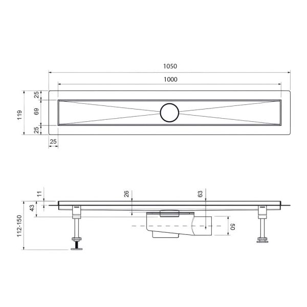 Душевой лоток Timo Drain System DS230210/17 100см с двусторонней панелью plate под плитку золото матовое Душевой лоток Timo Drain System DS230210/17 100см с двусторонней панелью plate под плитку золото матовое