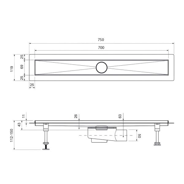 Душевой лоток Timo Drain System DS230207/17 70см с двусторонней панелью plate под плитку золото матовое Душевой лоток Timo Drain System DS230207/17 70см с двусторонней панелью plate под плитку золото матовое