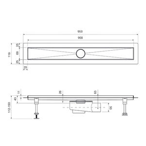 Душевой лоток Timo Drain System DS230209/00 90см с двусторонней панелью plate под плитку хром