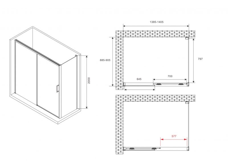 Душевой уголок ABBER Komfort AG93140B-S92B 140x90 см профиль чёрный стекло прозрачное
