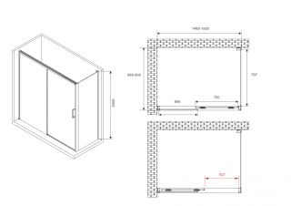 Душевой уголок ABBER Komfort AG93150B-S92B 150x90 см профиль чёрный стекло прозрачное