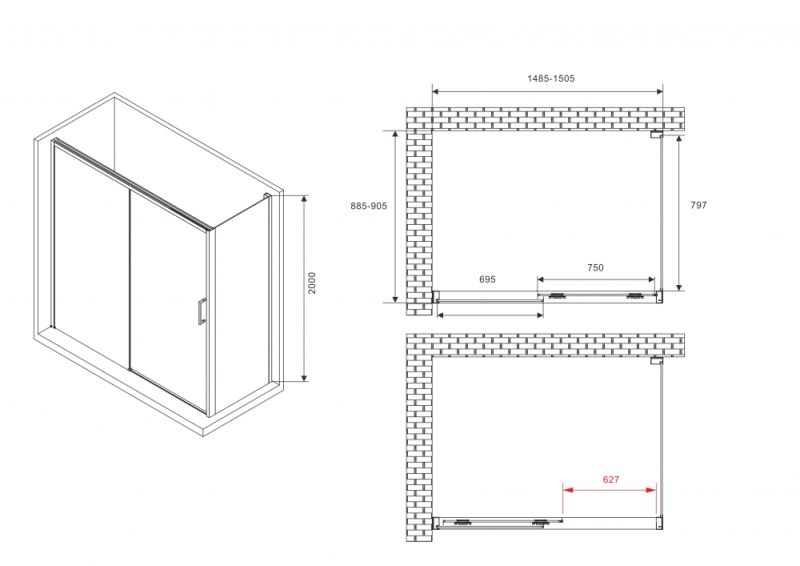 Душевой уголок ABBER Komfort AG93150B-S92B 150x90 см профиль чёрный стекло прозрачное