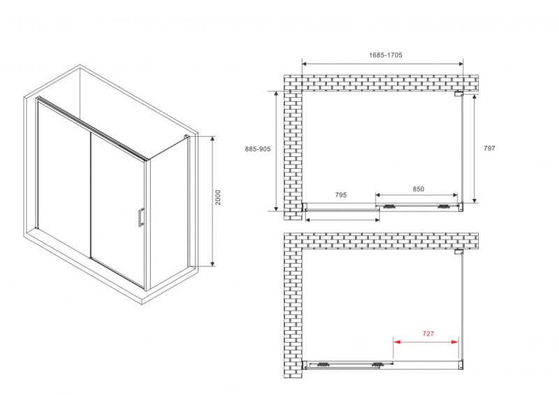 Душевой уголок ABBER Komfort AG93170B-S92B 170x90 см профиль чёрный стекло прозрачное