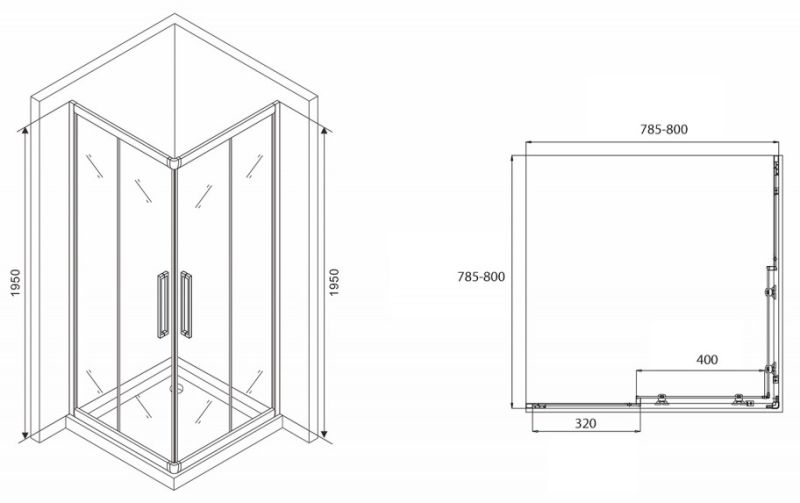 Душевой уголок ABBER Schwarzer Diamant 80x80см AG02080BH