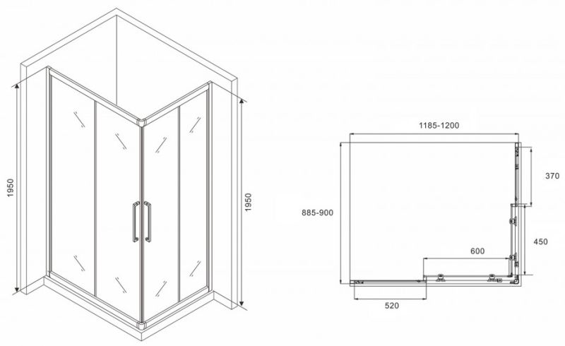 Душевой уголок ABBER Schwarzer Diamant 120x90см чёрный AG02129BH