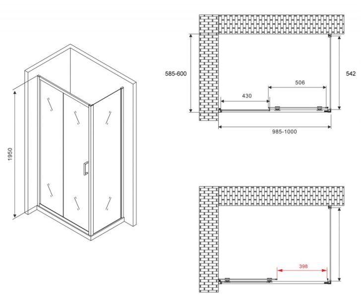 Душевой уголок ABBER Schwarzer Diamant AG30100B-S60B 100x60см чёрный