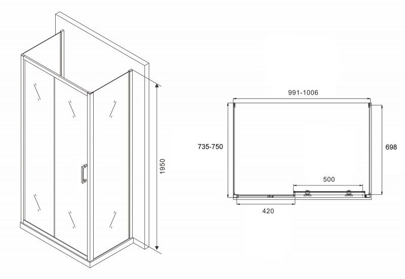 Душевой уголок ABBER Schwarzer Diamant AG30100B-S75B-S75B 100x75см чёрный
